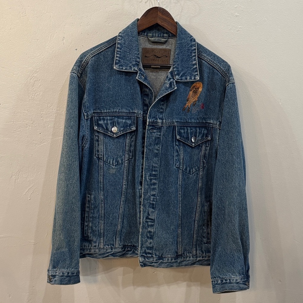 Men's Medium Port Authority Denim Jacket The Veterans Indian Embroidery L/S